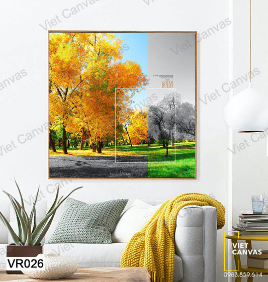 Tranh Hàng Cây Lá Vàng Và Bãi Cỏ - VR026