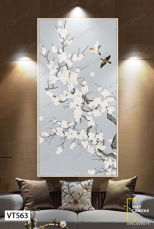 Tranh Đôi Chim Và Nhành Hoa Trắng - VT563