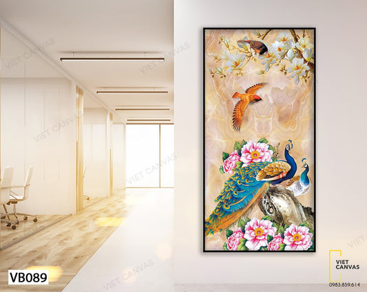 Tranh Đôi Công Và Hoa Mẫu Đơn - VB089