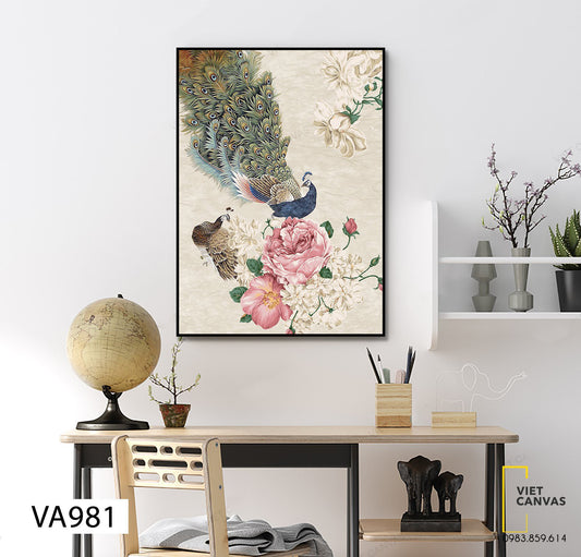 Tranh Đôi Công Và Hoa Mẫu Đơn - VA981