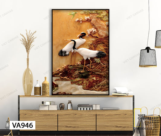 Tranh Đôi Hạc Trắng Bên Bờ Suối - VA946