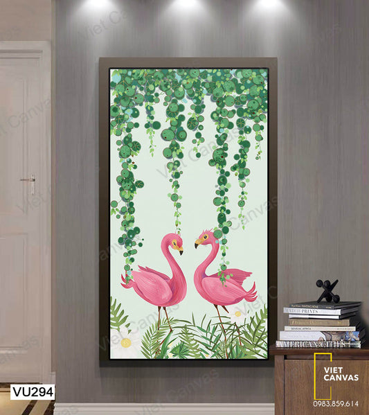 Tranh Đôi Hồng Hạc Và Lá Cây - VU294
