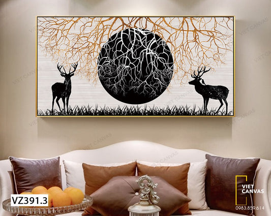 Tranh Đôi Hươu Dưới Ánh Trăng Huyền Bí - VZ391.3