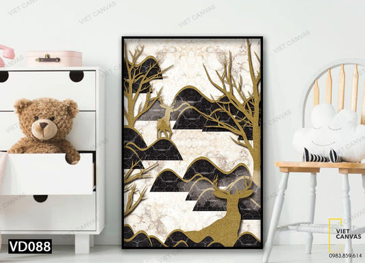 Tranh Đôi Hươu Nhỏ Bên Sườn Núi - VD088