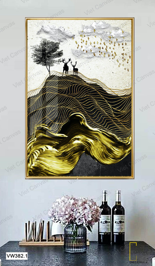 Tranh Đôi Nai Đứng Trên Núi - VW382.1