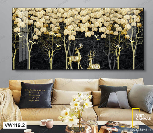 Tranh Đôi Hươu Nằm Dưới Tán Rừng - VW119.2