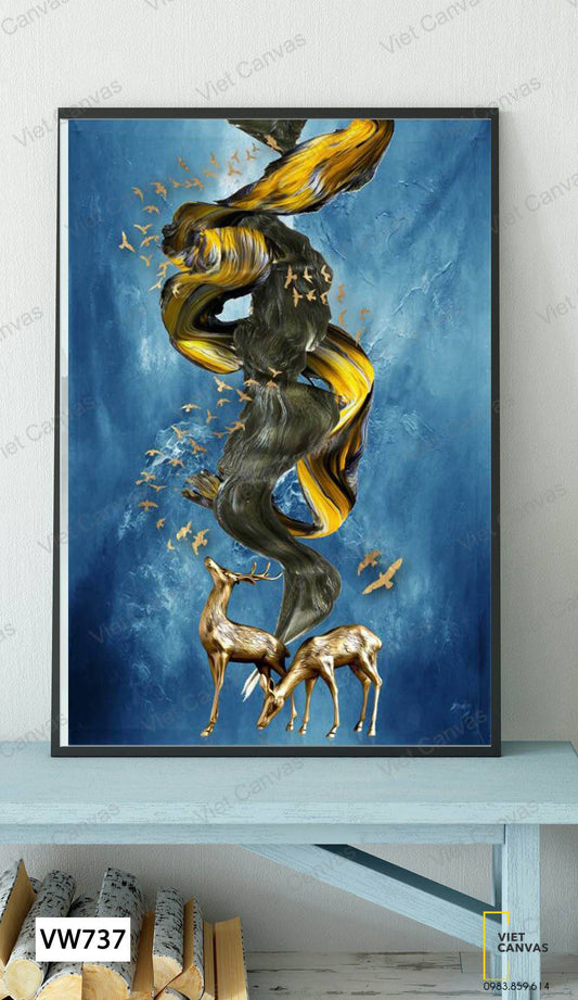 Tranh Đôi Nai Và Đàn Chim - VW737