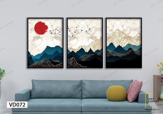 Bộ 3 Tranh Trăng Đỏ Trên Núi - VD072