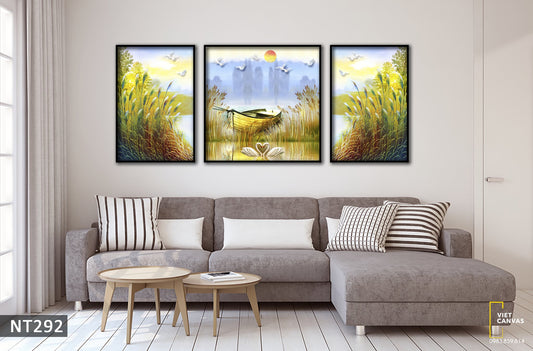 Bộ 3 Tranh Đôi Thiên Nga Bên Hồ Lãng Mạn - NT292