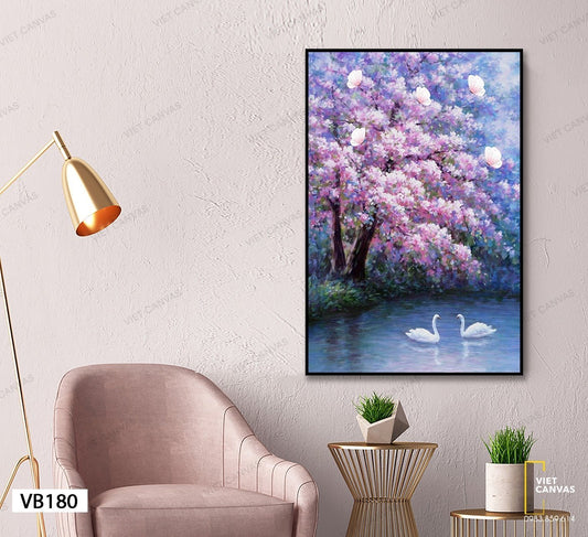 Tranh Đôi Uyên Ương Bên Hồ - VB180