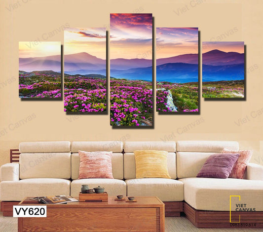 Bộ 5 Tranh Cánh Đồng Hoa Cỏ Tím - VY620