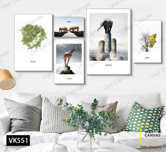 Bộ 5 Tranh Động Vật Và Mặt Người - VK551