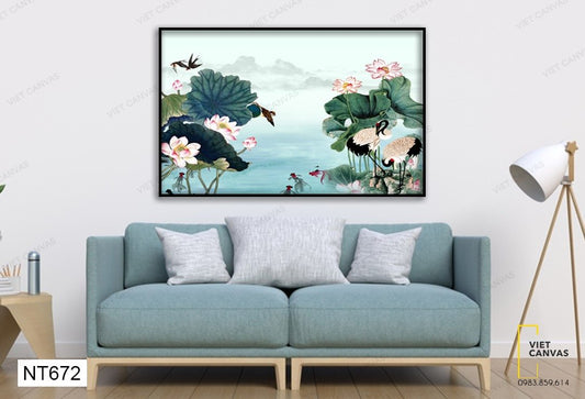 Tranh Hạc Bên Hồ Sen - NT672
