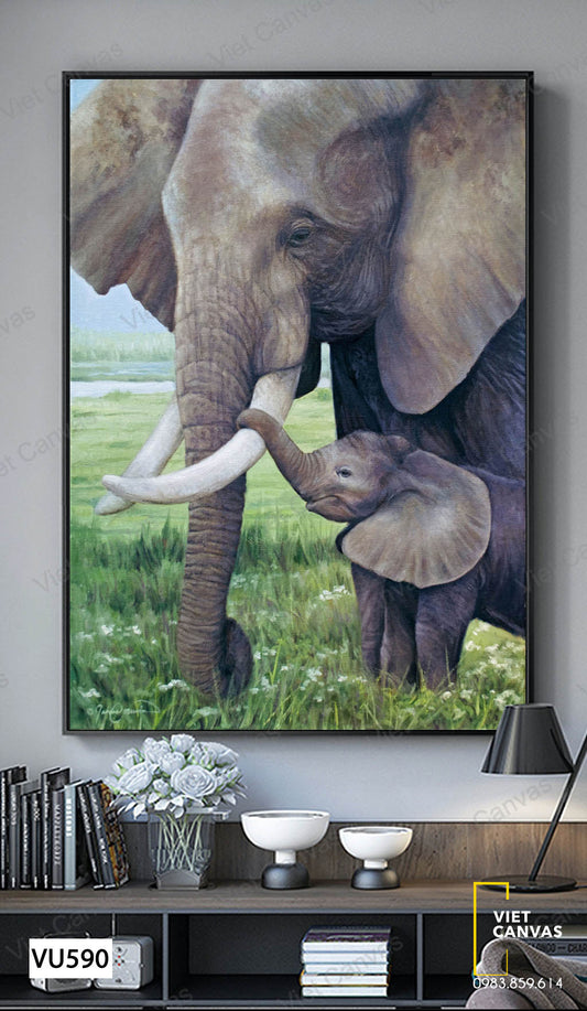 Tranh Hai Mẹ Con Voi - VU590