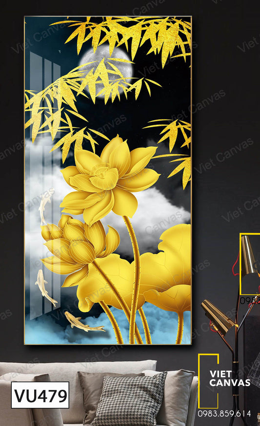 Tranh Hoa Sen Vàng Dưới Ánh Trăng - VU479