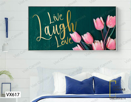 Tranh Hoa Tulip Hồng Trên Nền Xanh - VX617