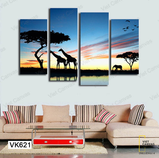 Bộ 4 Tranh Hươu Cao Cổ Trên Sông Quê Yên Bình - VK621