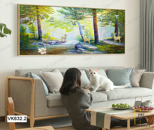 Tranh Hươu Con, Thiên Nga Và Chim Ở Suối Nhỏ - VK632.2