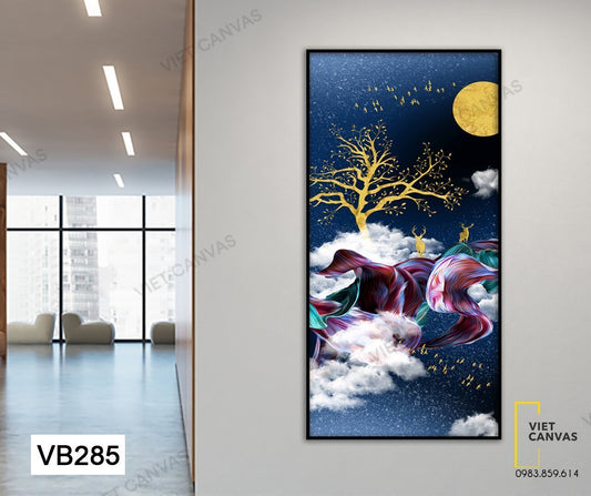 Tranh Đôi Hươu Dưới Gốc Cây Và Ánh Trăng - VB285