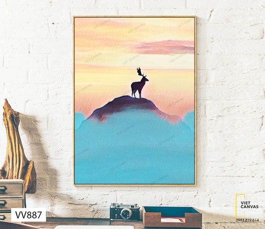 Tranh Hươu Đứng Trên Núi - VV887