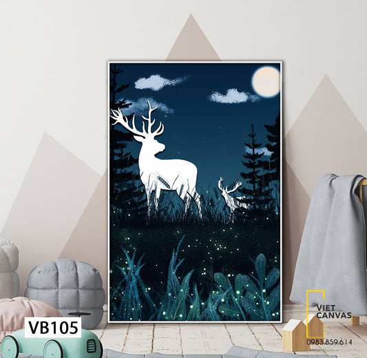 Tranh Hươu Trắng Trong Đêm Khuya - VB105