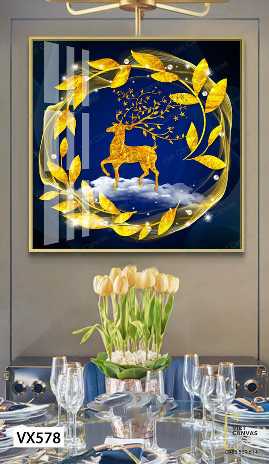 Tranh Hươu Trong Vòng Hoa Vàng - VX578