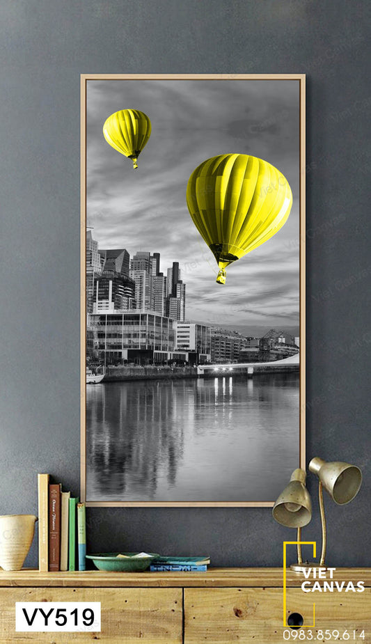 Tranh Khinh Khí Cầu Vàng Giữa Thành Phố - VY519