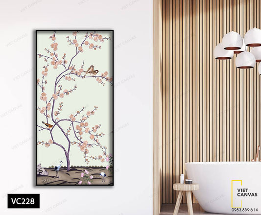 Tranh Chim Đậu Trên Cành Đào - VC228