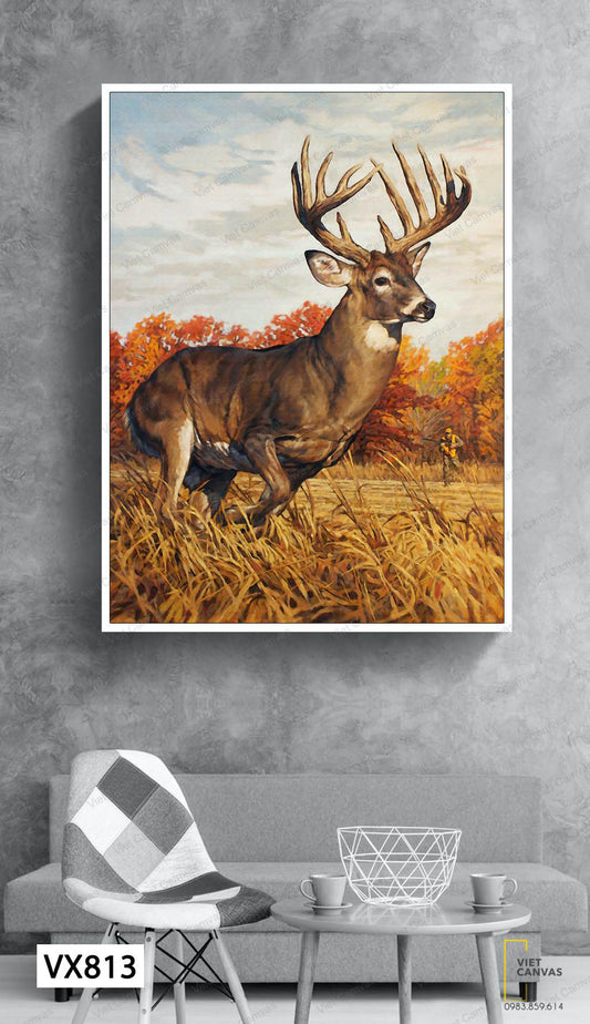 Tranh Nai Trên Đồng Cỏ Khô - VX813