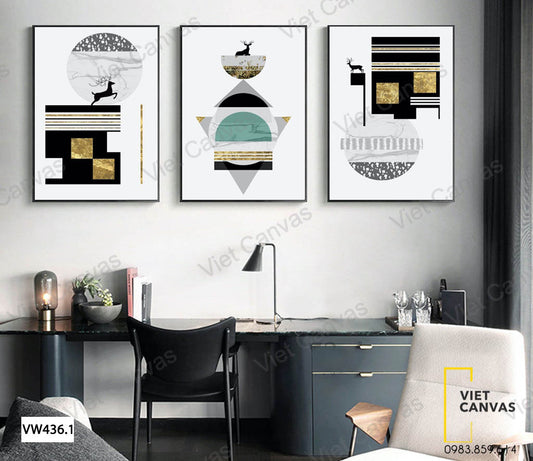 Bộ 3 Tranh Nai Và Những Khối Hình - VW436.1