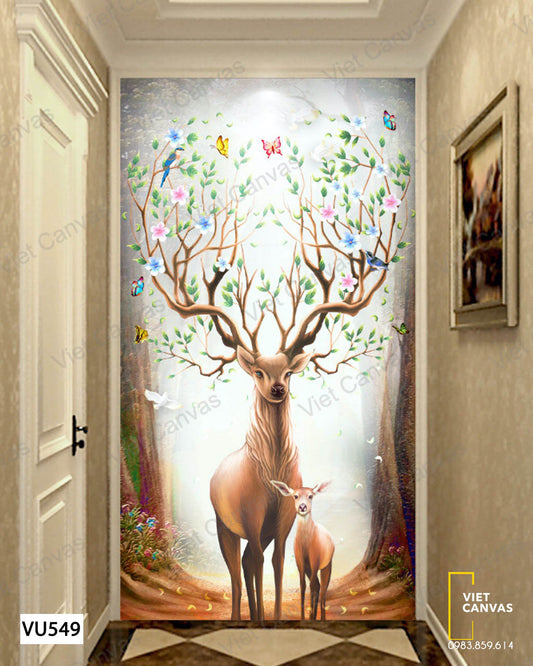 Tranh Hưu Và Cặp Sừng Hoa Lá - VU549