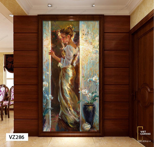 Tranh Nàng Thơ Bên Chậu Hoa - VZ286