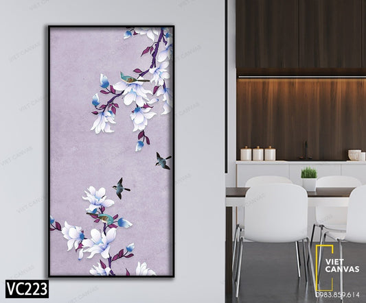 Tranh Nhành Hoa Trắng Và Đàn Chim - VC223