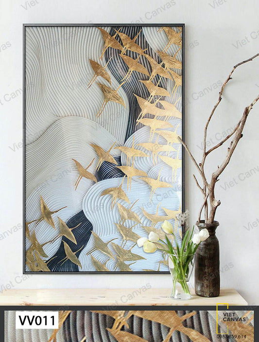 Tranh Những Đường Vân Và Hạc Nghệ Thuật - VV011