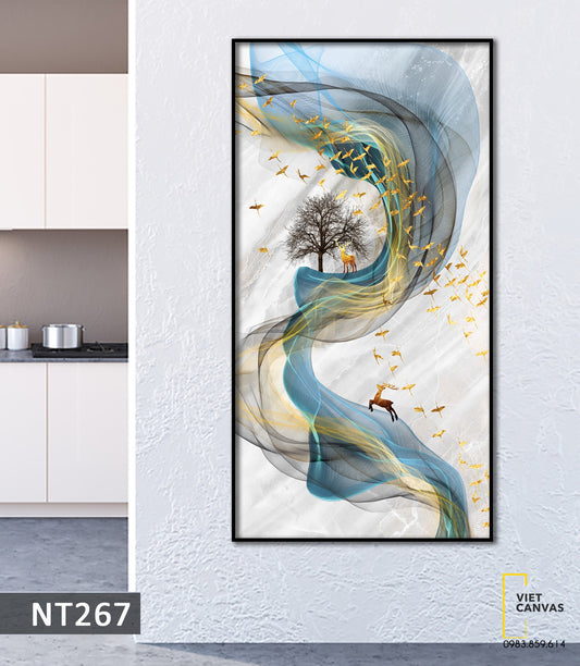 Tranh Phong Cảnh Cây, Đàn Chim Và Hươu - NT267