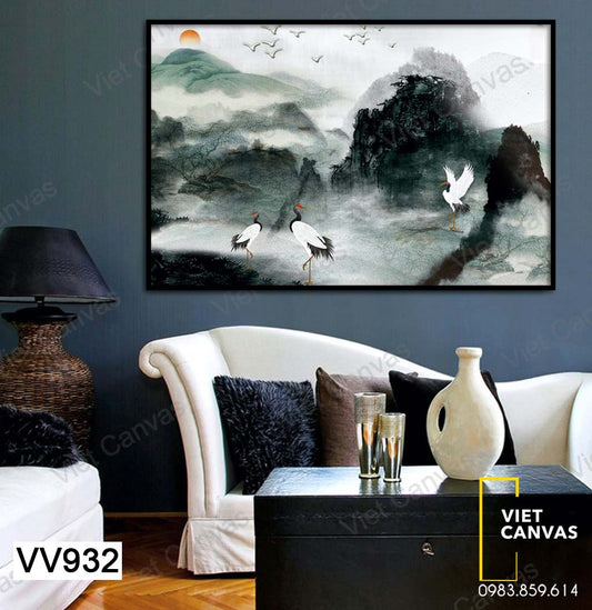 Tranh Phong Cảnh Rừng Núi Và Chim Hạc - VV932