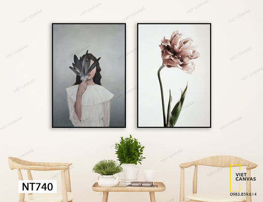 Bộ 2 Tranh Thiếu Nữ Bên Hoa Và Lá - NT740