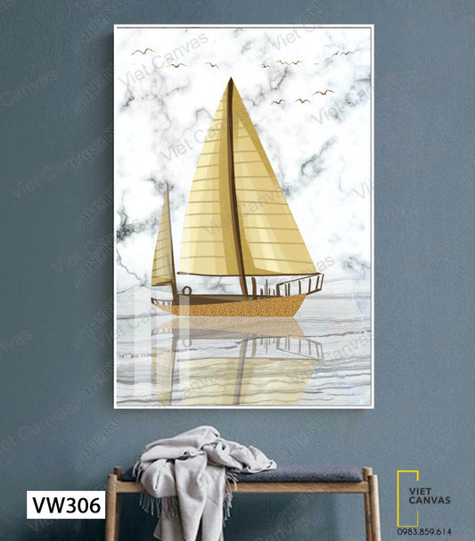 Tranh Thuyền Buồm Neo Đậu Trên Biển - VW306