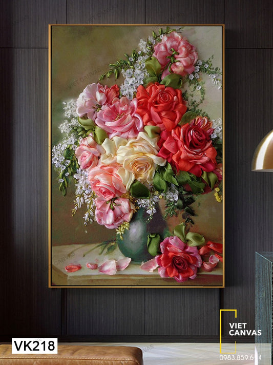 Tranh Tĩnh Vật Lọ Hoa Hồng Ấn Tượng - VK218