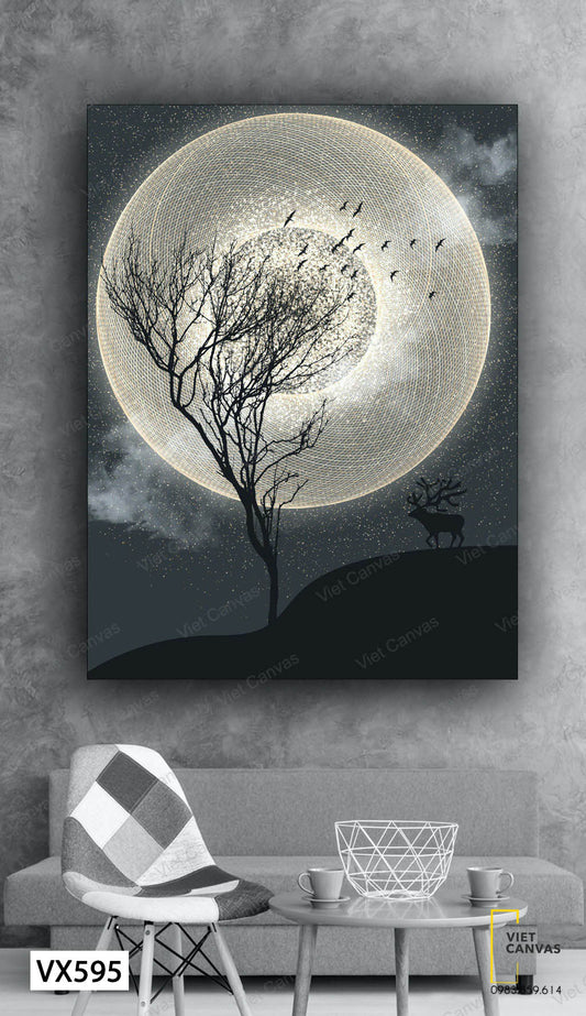 Tranh Mặt Trăng, Cây Và Hươu - VX595