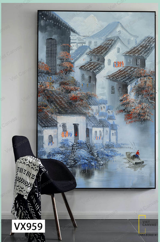 Tranh Cảnh Phố Cổ Bên Sông - VX959