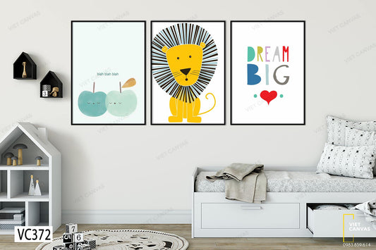 Bộ 3 Tranh Trái Táo, Sư Tử Và Quotes - VC372
