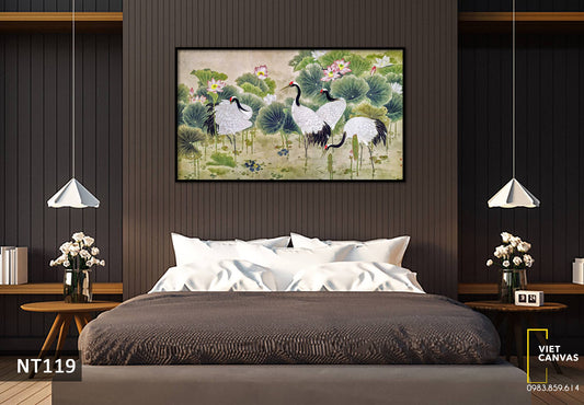 Tranh Tùng Hạc Bên Hoa Sen - NT119