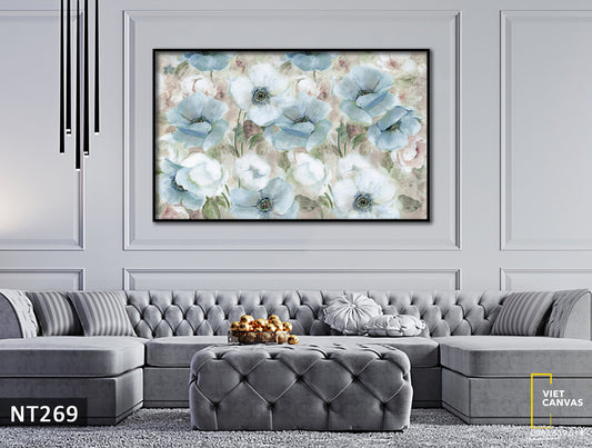Tranh Vườn Hoa Anh Túc Trắng Xanh Nhẹ Nhàng - NT269