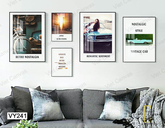 Bộ 5 Tranh Cô Gái Và Những Chiếc Xe, Khu Phố, Quotes - VY241